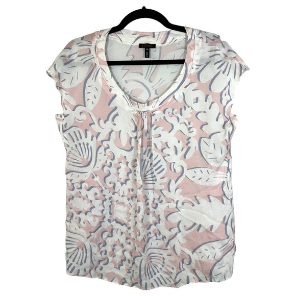 Escada 100% Silk Pink White Grey Abstract Print Blouse Women's Size 40 US 10 - Picture 4 of 9